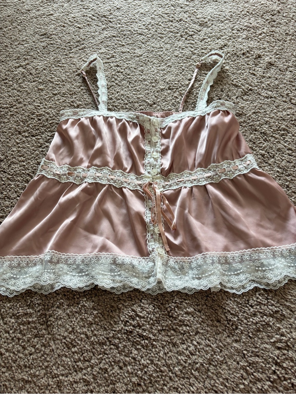 Abercrombie Women’s Pink Satin Lace Trim Babydoll Camisole
